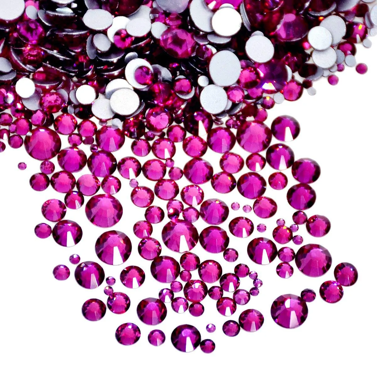 AD Beads 1440 Pieces Mixed Size No Hotfix Glue on Quality Glass Flatback Rhinestones Round Crystal Gems (25 Fuchsia)