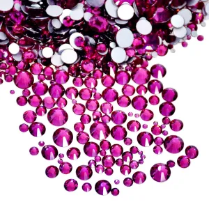 AD Beads 1440 Pieces Mixed Size No Hotfix Glue on Quality Glass Flatback Rhinestones Round Crystal Gems (25 Fuchsia)