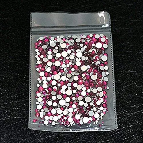 AD Beads 1440 Pieces Mixed Size No Hotfix Glue on Quality Glass Flatback Rhinestones Round Crystal Gems (25 Fuchsia)