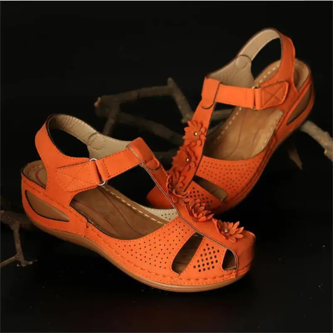 Airfleek Summer Flowers Arch Support Closed Toe Wide Sandals