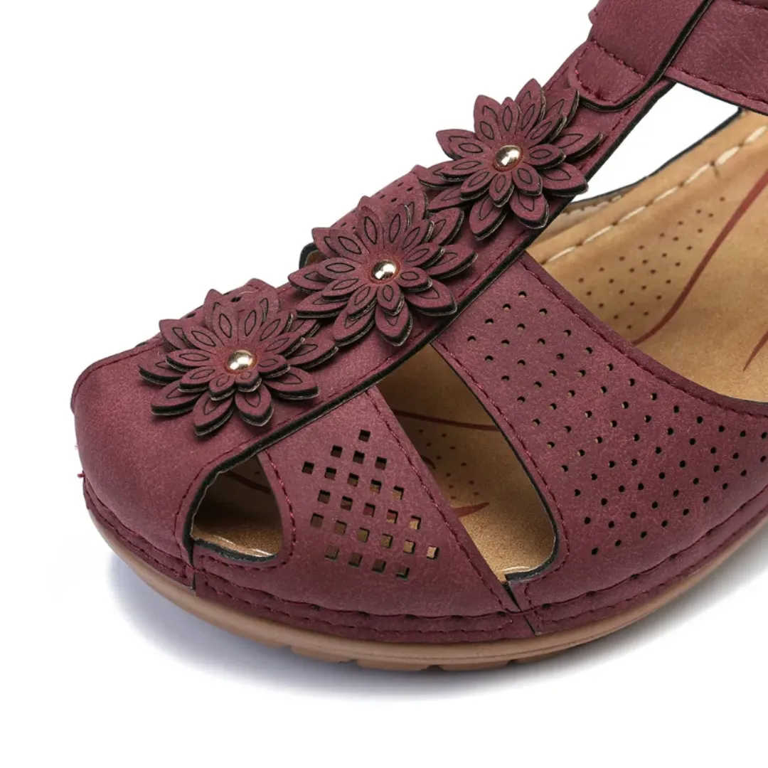 Airfleek Summer Flowers Arch Support Closed Toe Wide Sandals
