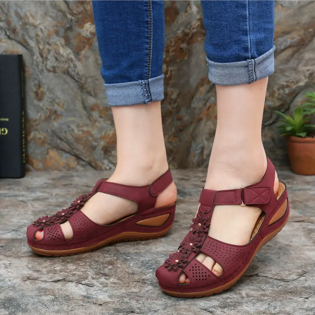 Airfleek Summer Flowers Arch Support Closed Toe Wide Sandals