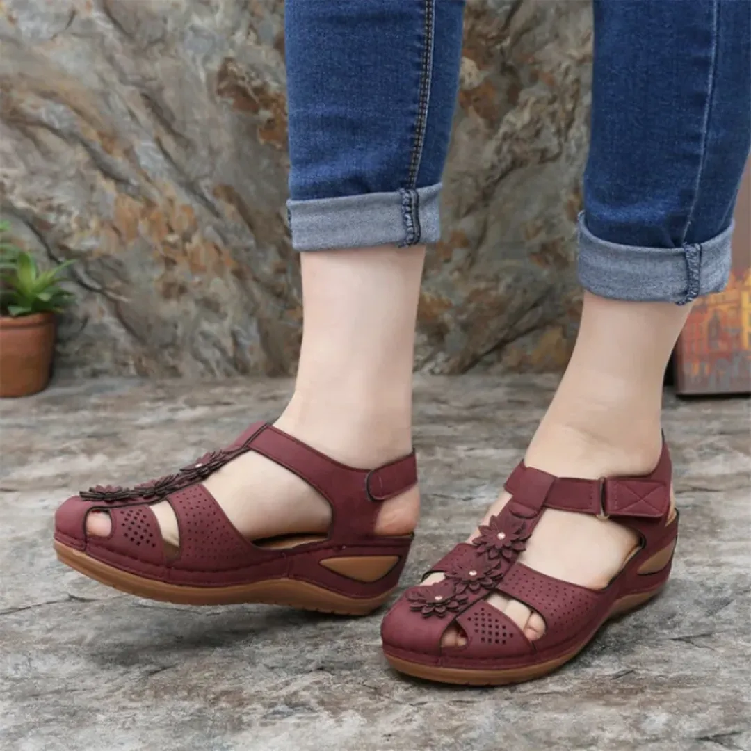 Airfleek Summer Flowers Arch Support Closed Toe Wide Sandals