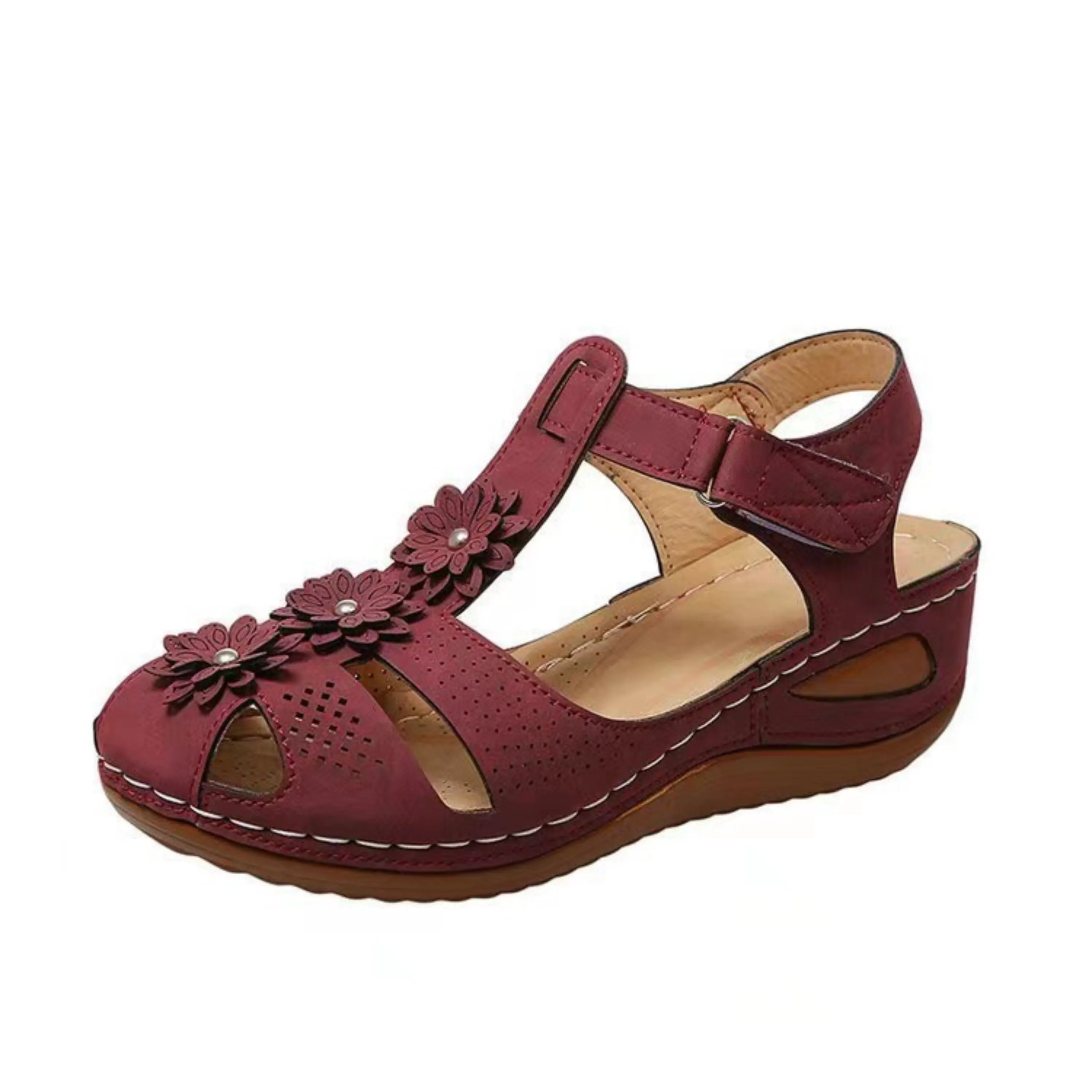 Airfleek Summer Flowers Arch Support Closed Toe Wide Sandals