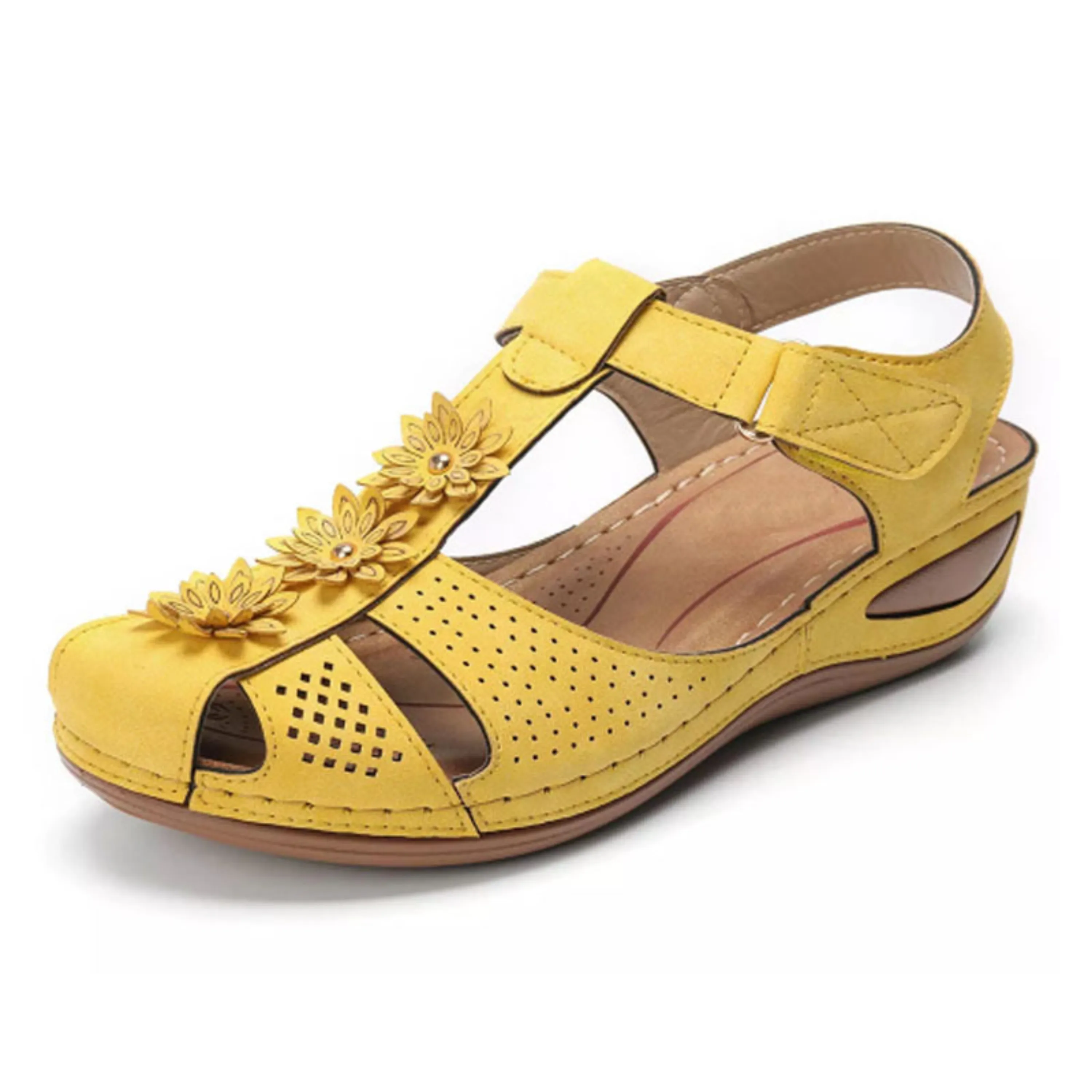 Airfleek Summer Flowers Arch Support Closed Toe Wide Sandals