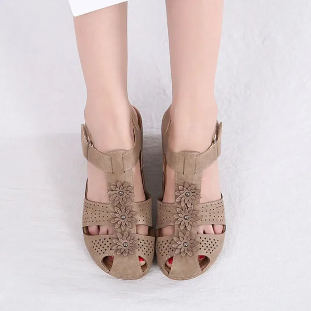 Airfleek Summer Flowers Arch Support Closed Toe Wide Sandals