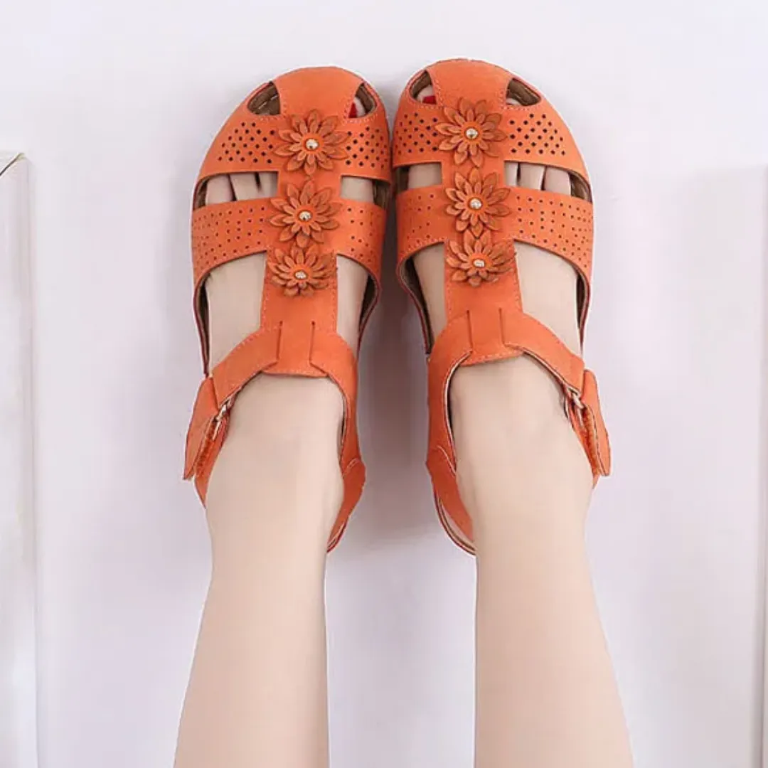 Airfleek Summer Flowers Arch Support Closed Toe Wide Sandals