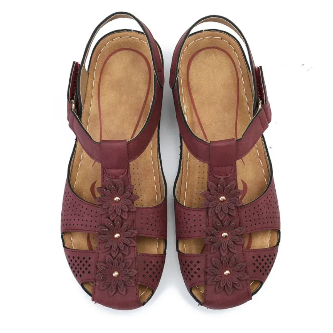 Airfleek Summer Flowers Arch Support Closed Toe Wide Sandals