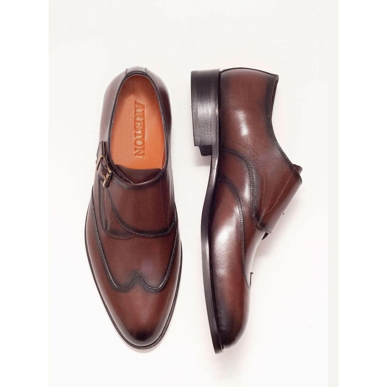 Ariston Boys Chestnut Brown Single Monk Strap Leather Dress Shoes