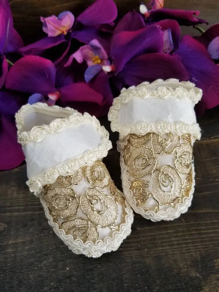 Baby boy baptism shoes ivory gold(Jay)/Christening shoes/Ajuar/Bautizo