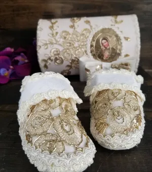 Baby boy baptism shoes ivory gold(Jay)/Christening shoes/Ajuar/Bautizo