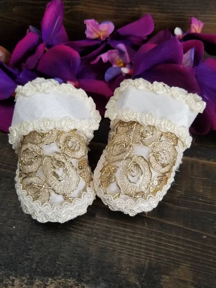 Baby boy baptism shoes ivory gold(Jay)/Christening shoes/Ajuar/Bautizo