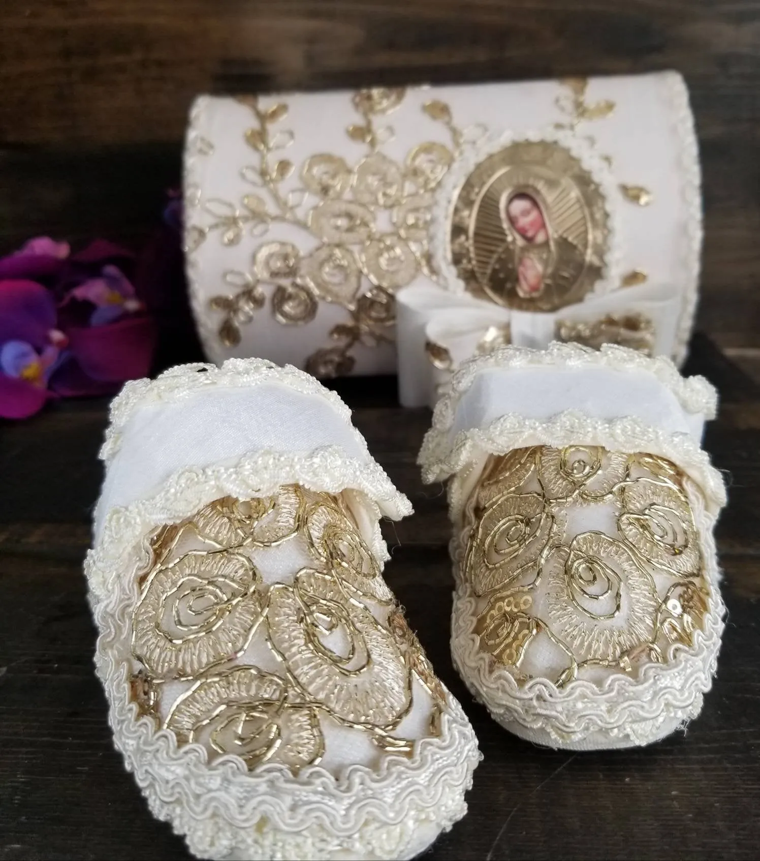 Baby boy baptism shoes ivory gold(Jay)/Christening shoes/Ajuar/Bautizo