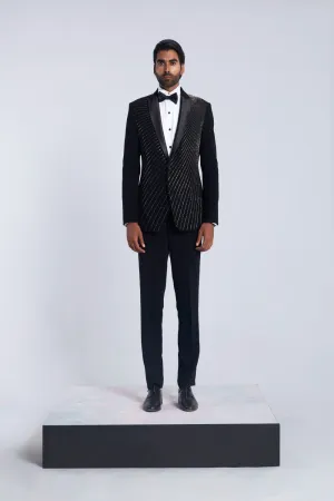Black sandwash silver embroidery tuxedo set