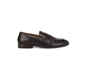 Brown Croco Effect Monk Straps