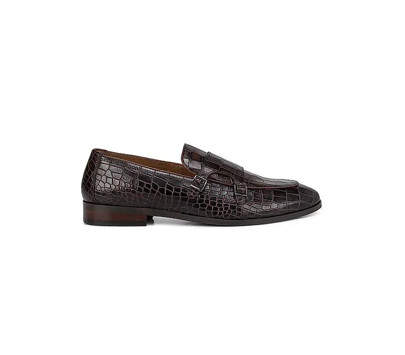 Brown Croco Effect Monk Straps