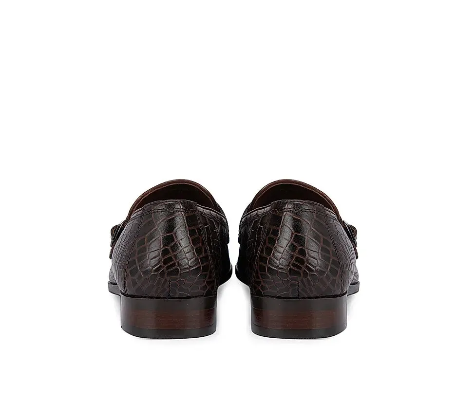 Brown Croco Effect Monk Straps