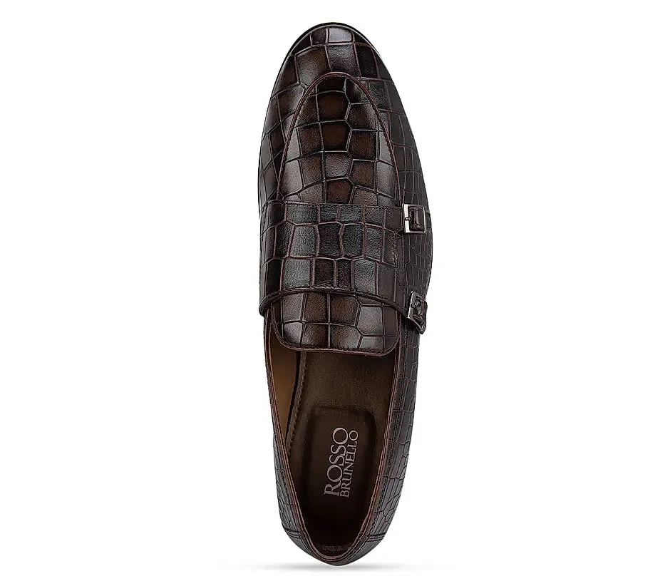 Brown Croco Effect Monk Straps