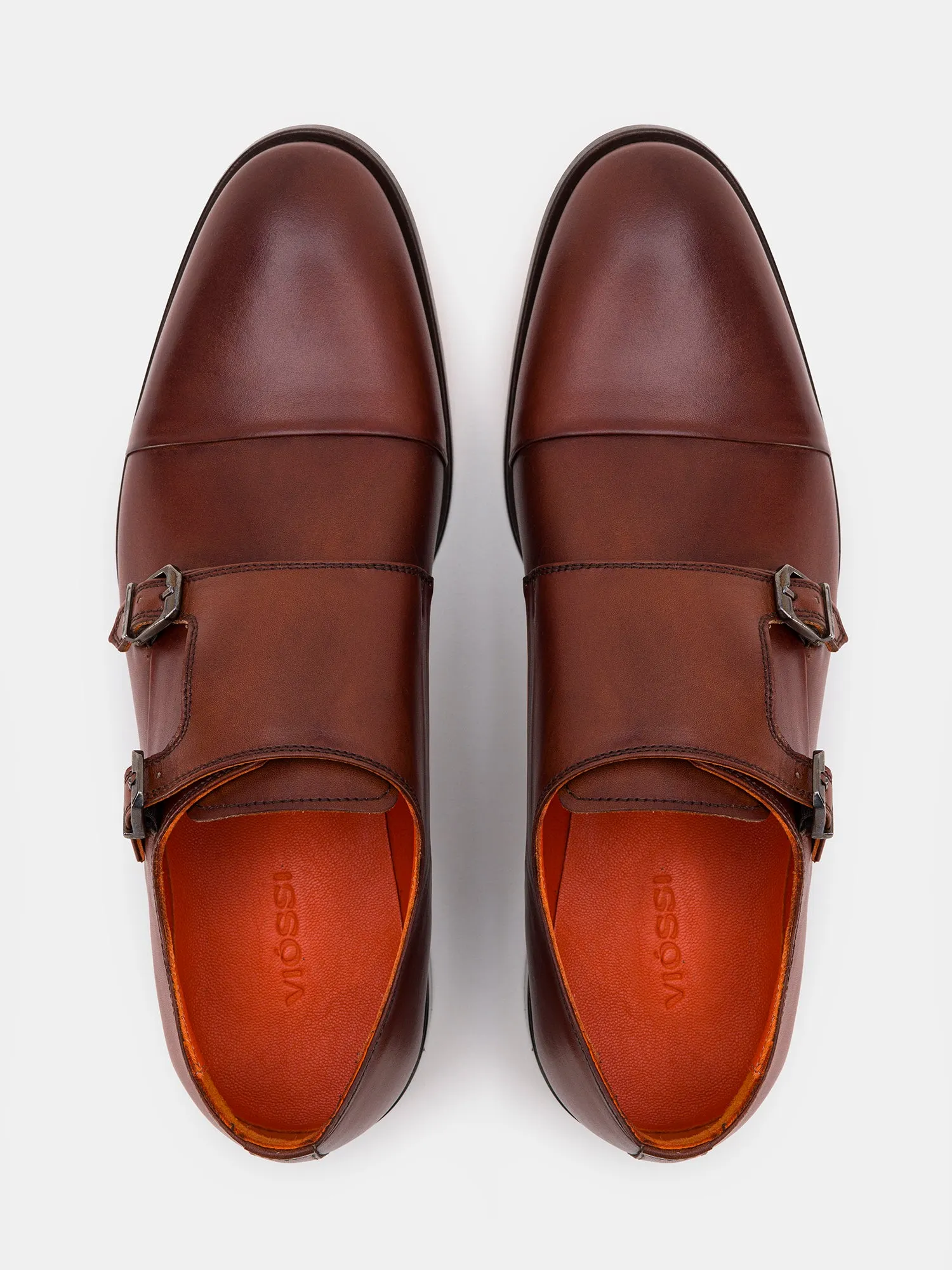 Brown Leather Monk Straps Shoes