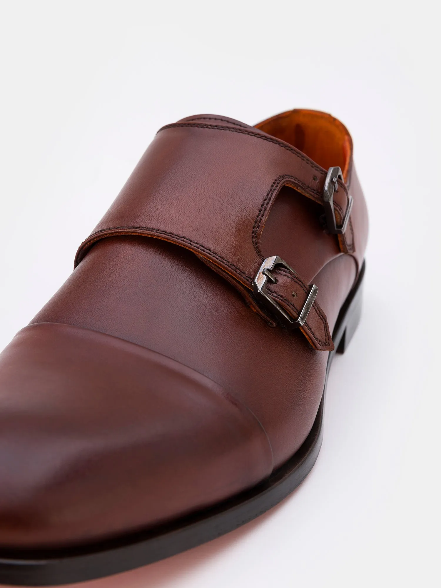 Brown Leather Monk Straps Shoes