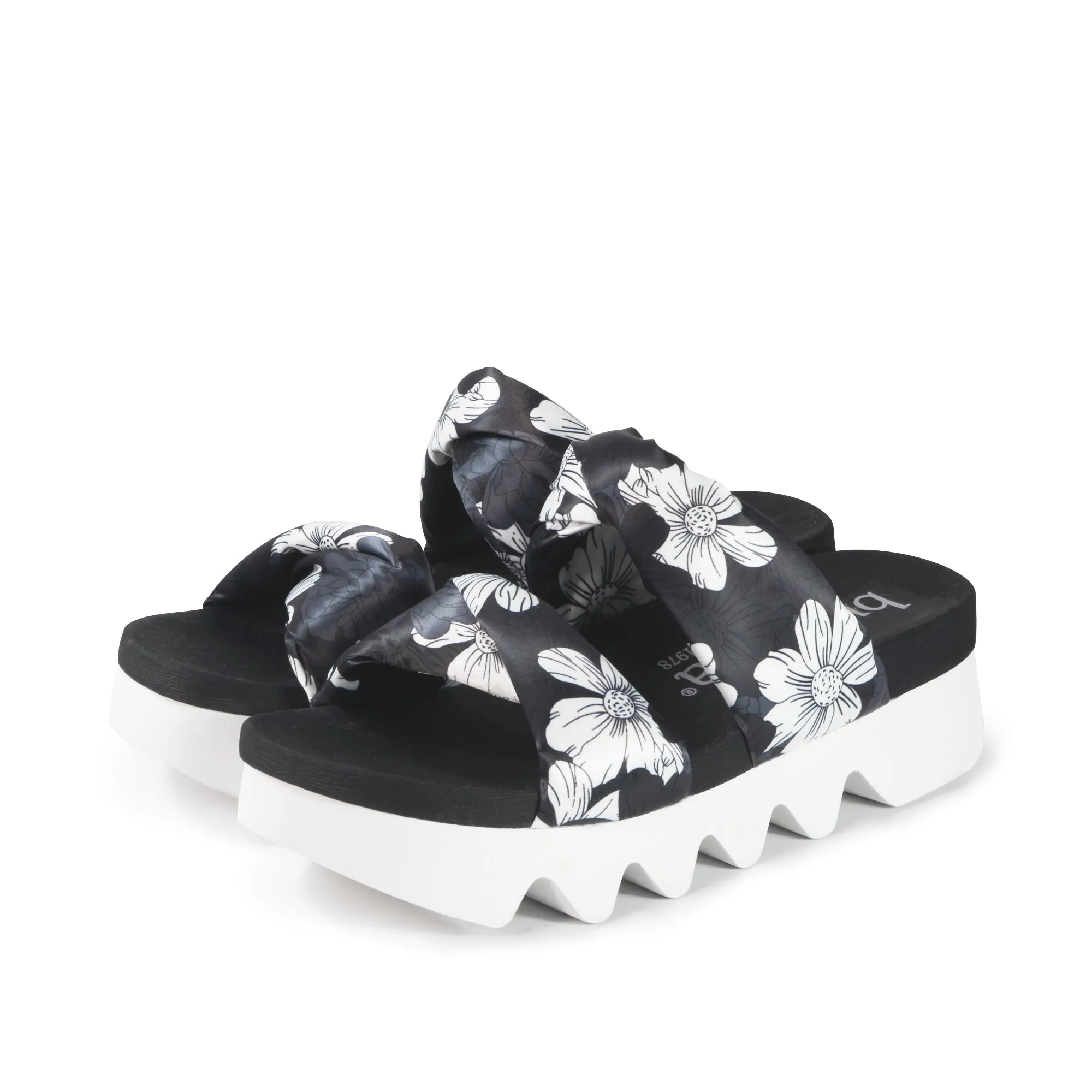 Capri Floral Slide Sandals (Bianco/Nero)