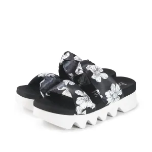 Capri Floral Slide Sandals (Bianco/Nero)