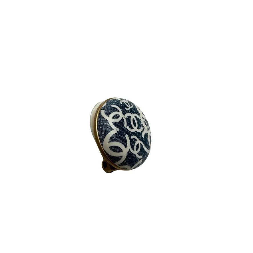 CC White Logo Denim Earrings
