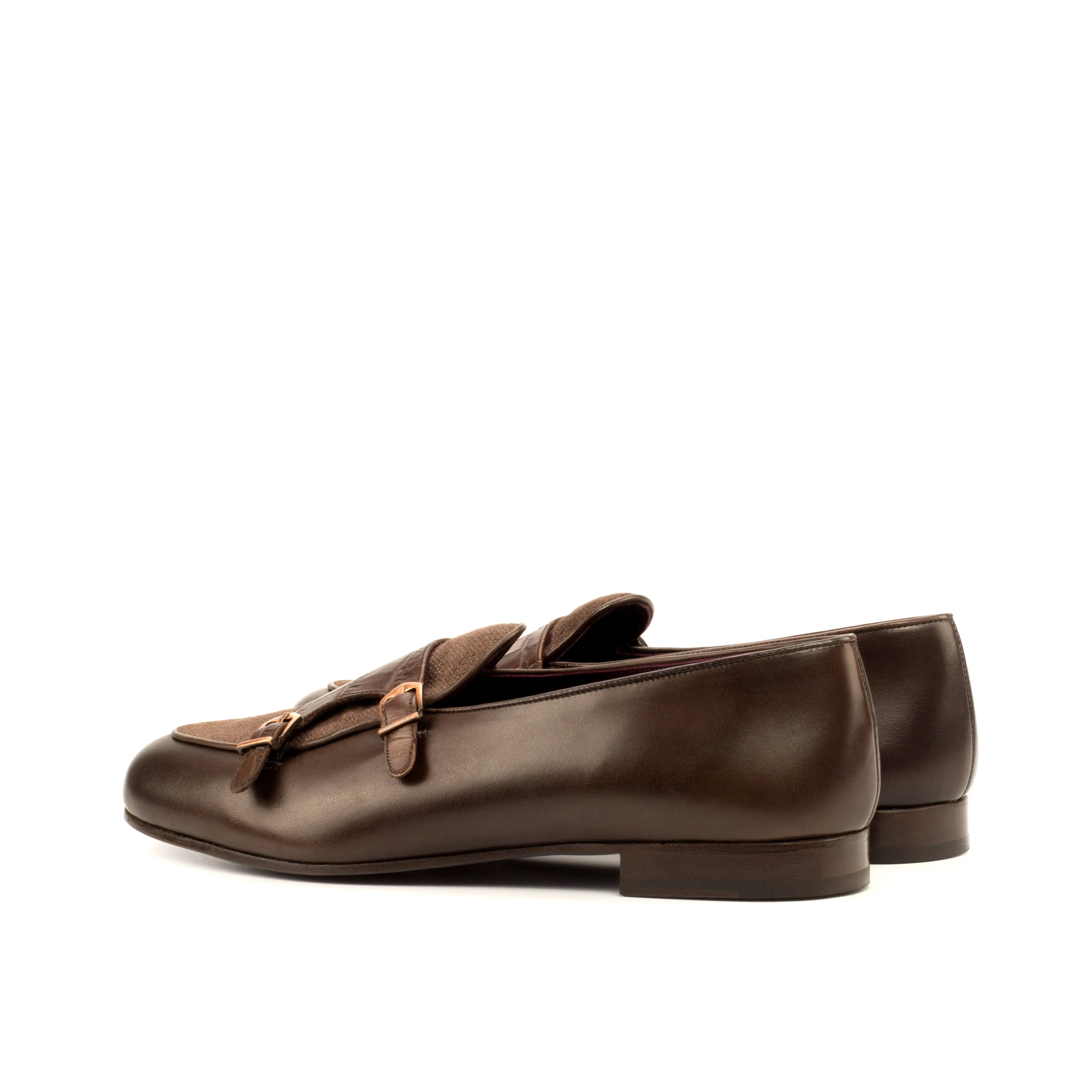 DapperFam Rialto in Brown / Dark Brown Men's Linen & Italian Leather Monk Slipper