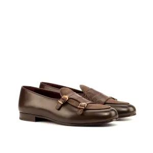 DapperFam Rialto in Brown / Dark Brown Men's Linen & Italian Leather Monk Slipper