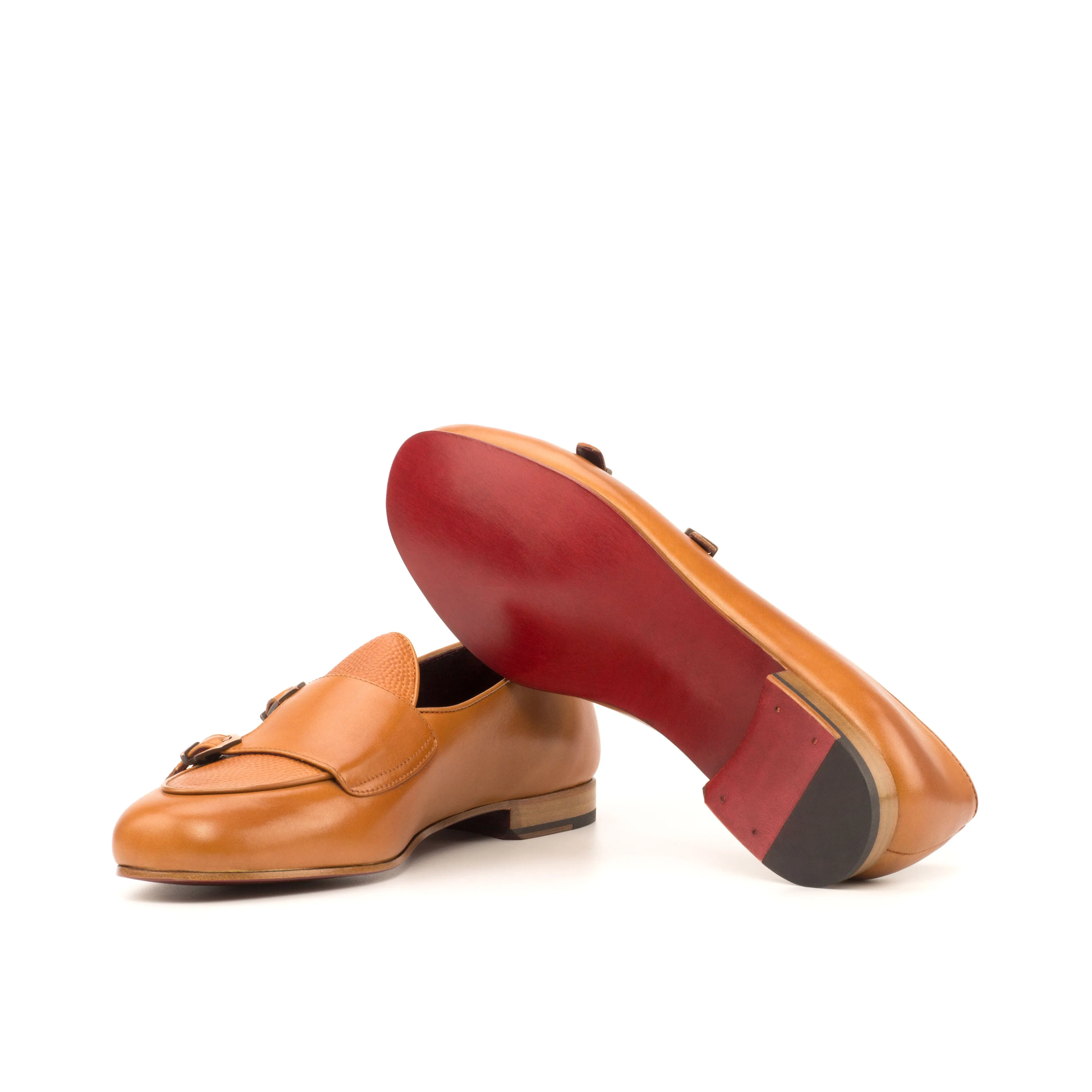 DapperFam Rialto in Tan / Cognac Men's Italian Leather & Italian Pebble Grain Leather Monk Slipper