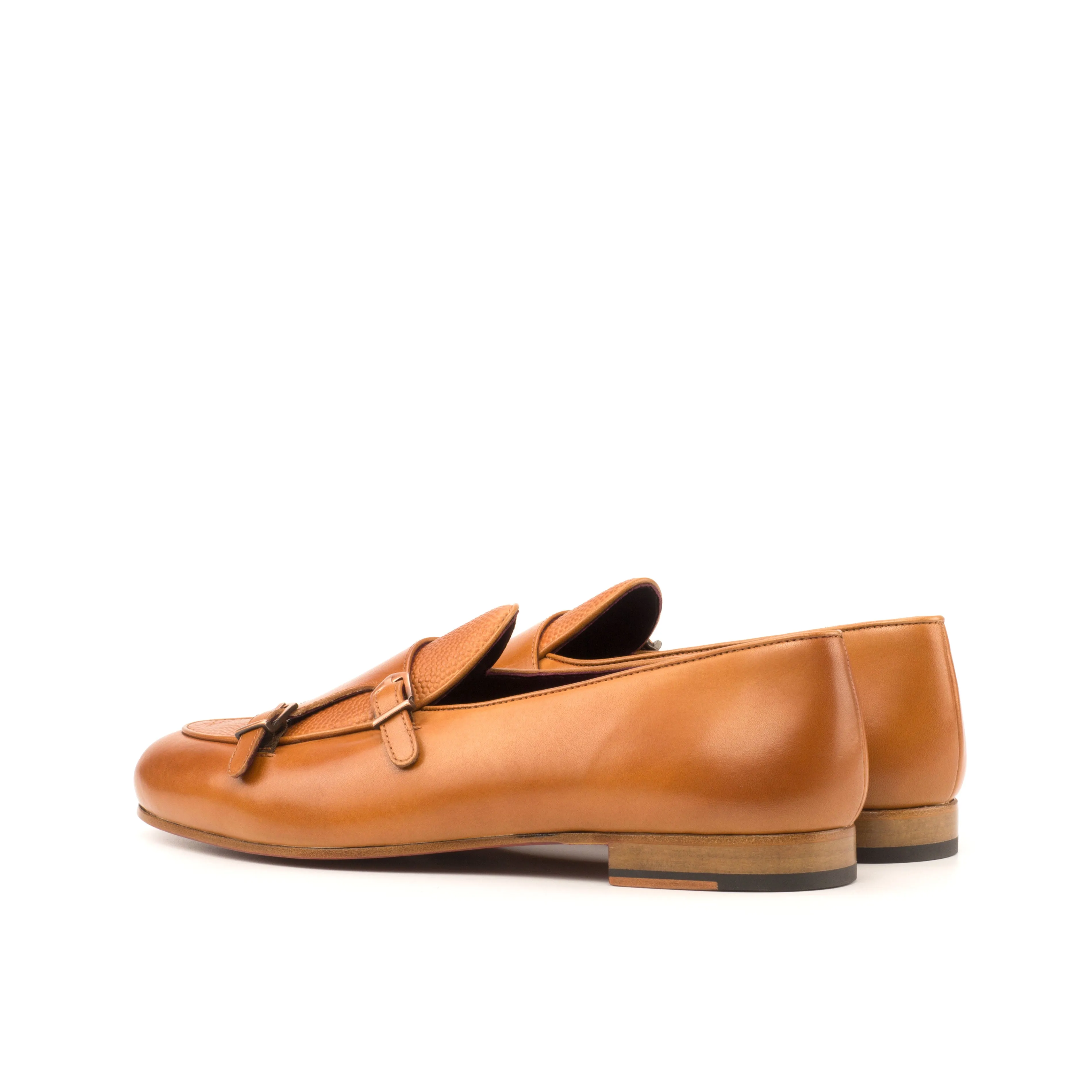 DapperFam Rialto in Tan / Cognac Men's Italian Leather & Italian Pebble Grain Leather Monk Slipper