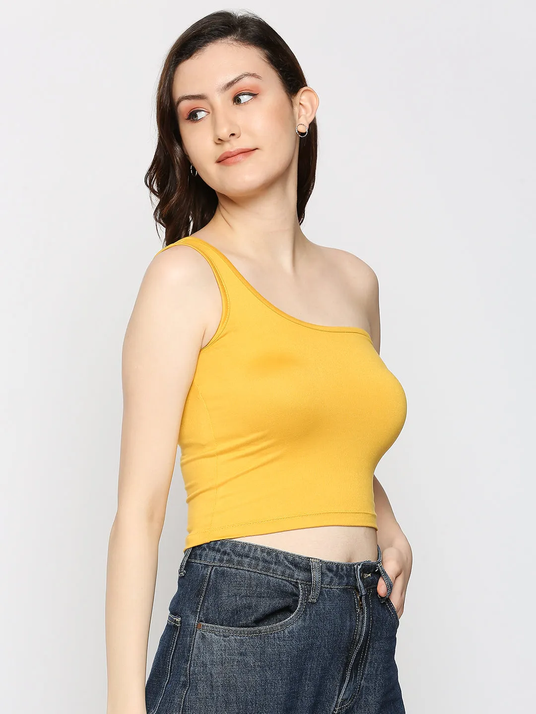 Disrupt One Shoulder Slim Fit Yellow Top