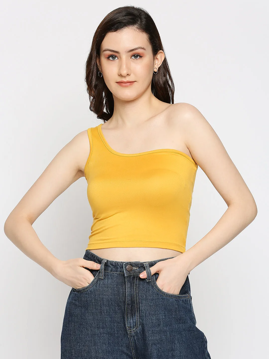 Disrupt One Shoulder Slim Fit Yellow Top