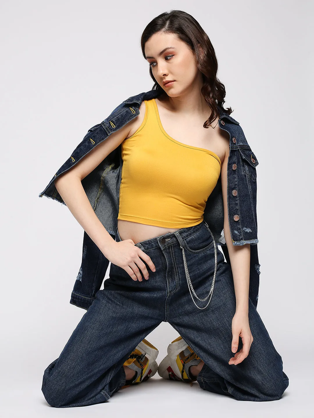 Disrupt One Shoulder Slim Fit Yellow Top