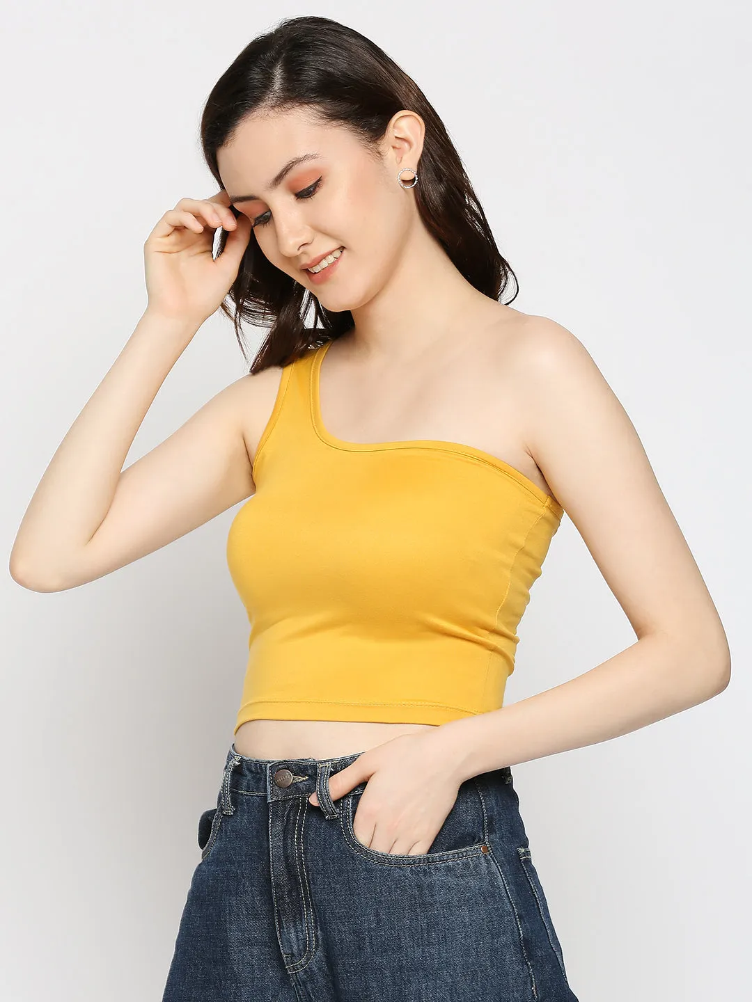 Disrupt One Shoulder Slim Fit Yellow Top
