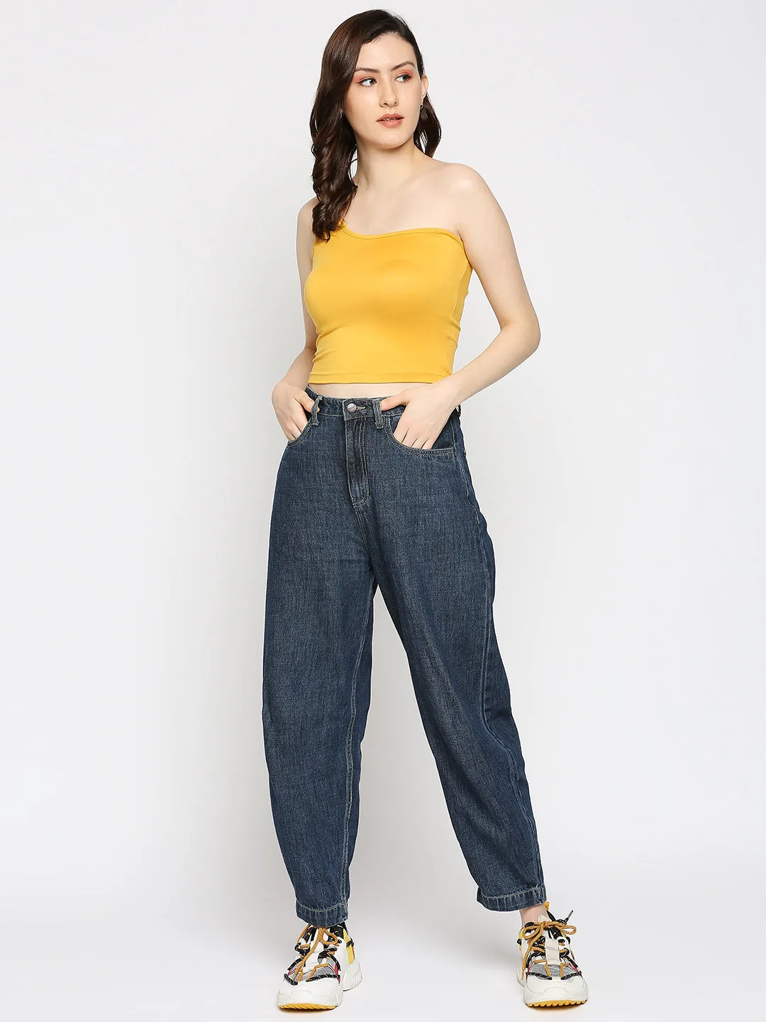 Disrupt One Shoulder Slim Fit Yellow Top
