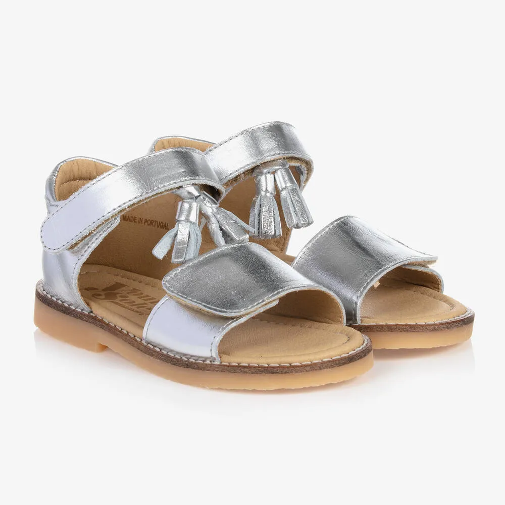 [EU22, EU23, EU24] YOUNG SOLES Silver Leather Tassel Sandal w/Rubber Sole