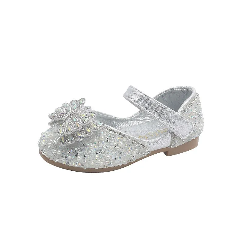 Flat Rhinestone Bowtie Kids Girls Princess Party Shoes