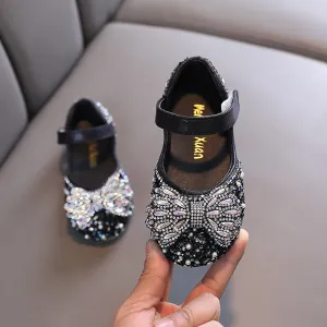 Flat Rhinestone Bowtie Kids Girls Princess Party Shoes
