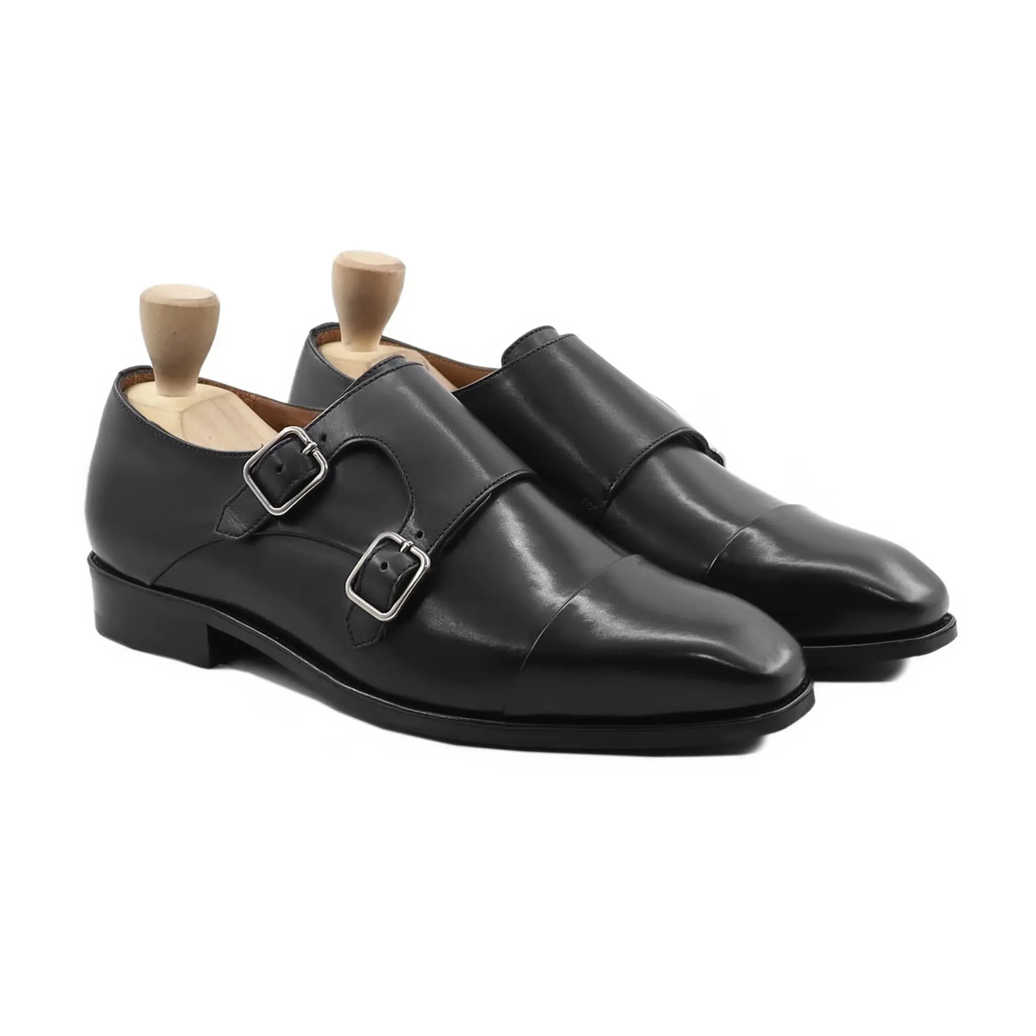 Handmade Custom Men's Black Calf Leather Double Monkstrap Shoes