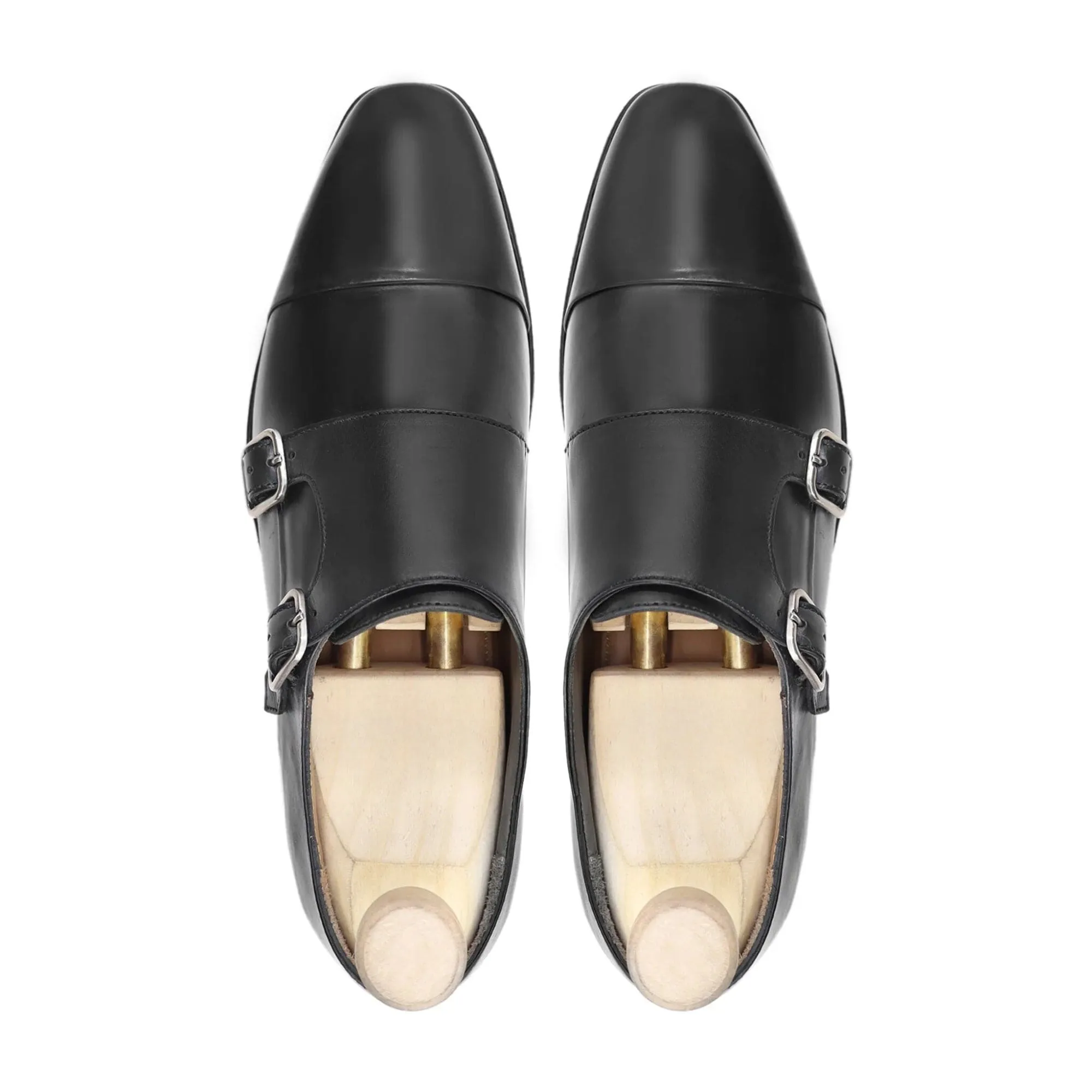 Handmade Custom Men's Black Calf Leather Double Monkstrap Shoes