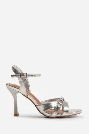 HARRIET MID HEELS WITH METAL DETAILING IN SILVER CREASE FAUX LEATHER