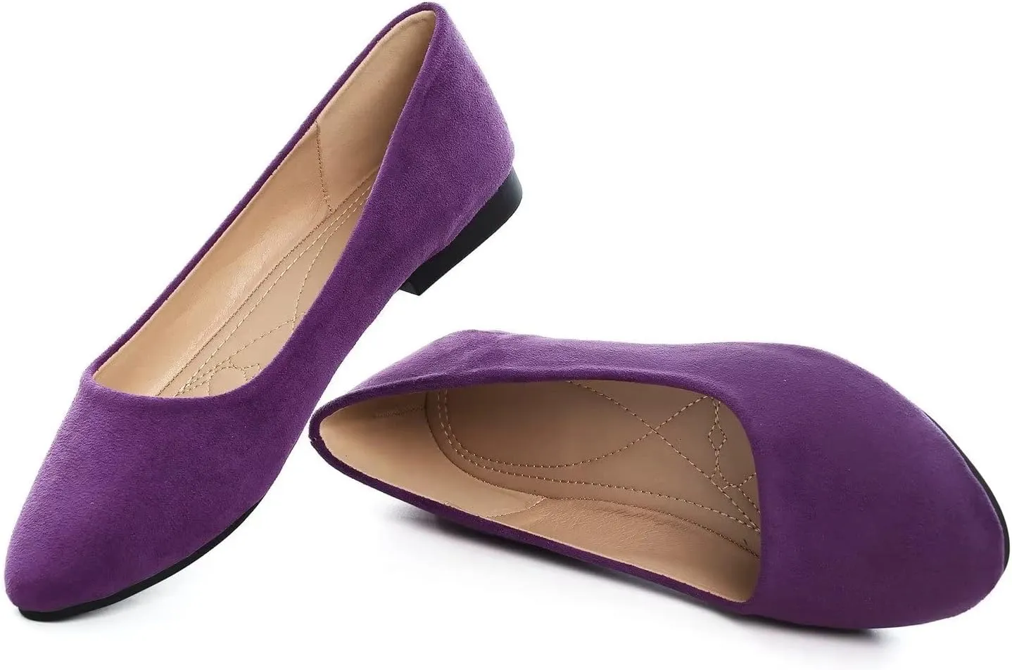 Hee grand Women Cute Slip-On Ballet Shoes Soft Solid Classic Round Toe Flats Comfort Lightweight Loafers Suede Dress Shoes