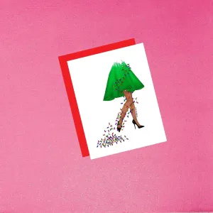Holiday - Strands of Glamour - Green - Dark Skin | Unique Fashion Illustration Christmas Card