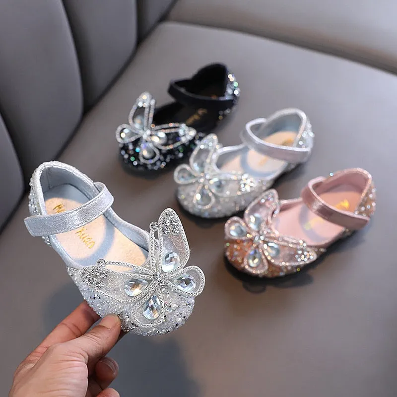 Kids Girls Pearl Butterfly Design Princess Party Shoes