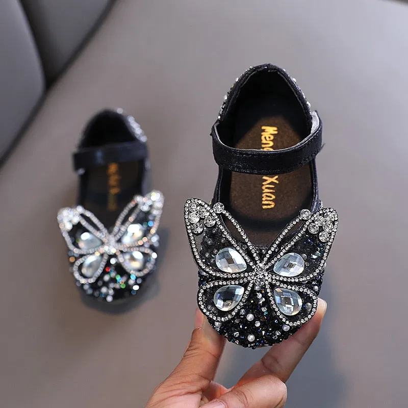 Kids Girls Pearl Butterfly Design Princess Party Shoes