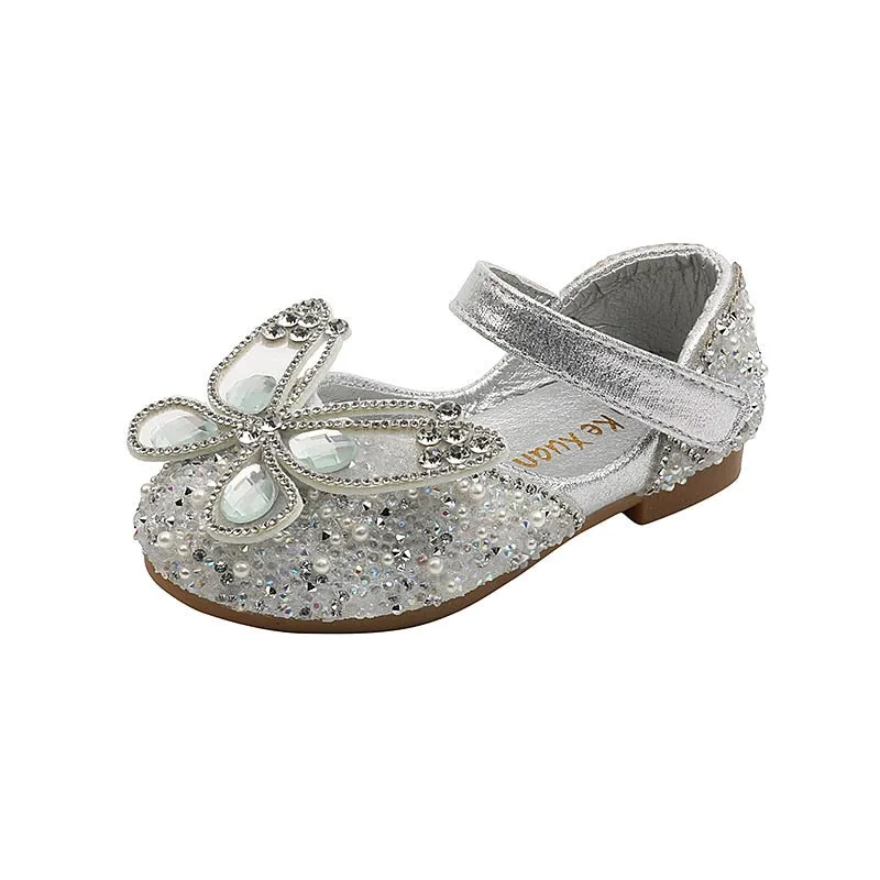 Kids Girls Pearl Butterfly Design Princess Party Shoes