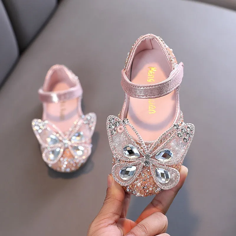 Kids Girls Pearl Butterfly Design Princess Party Shoes
