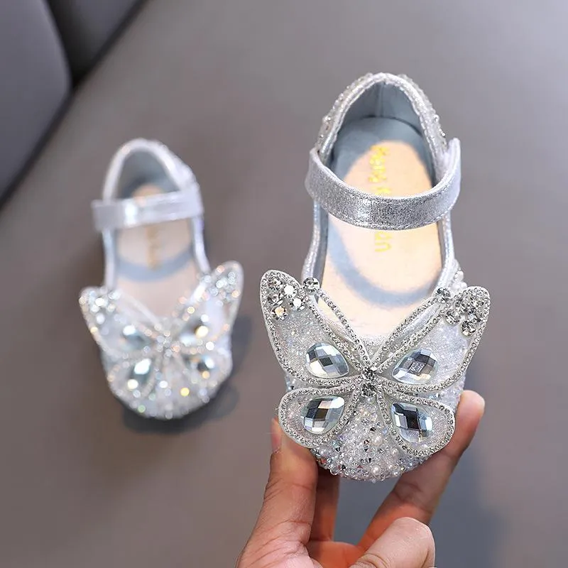 Kids Girls Pearl Butterfly Design Princess Party Shoes