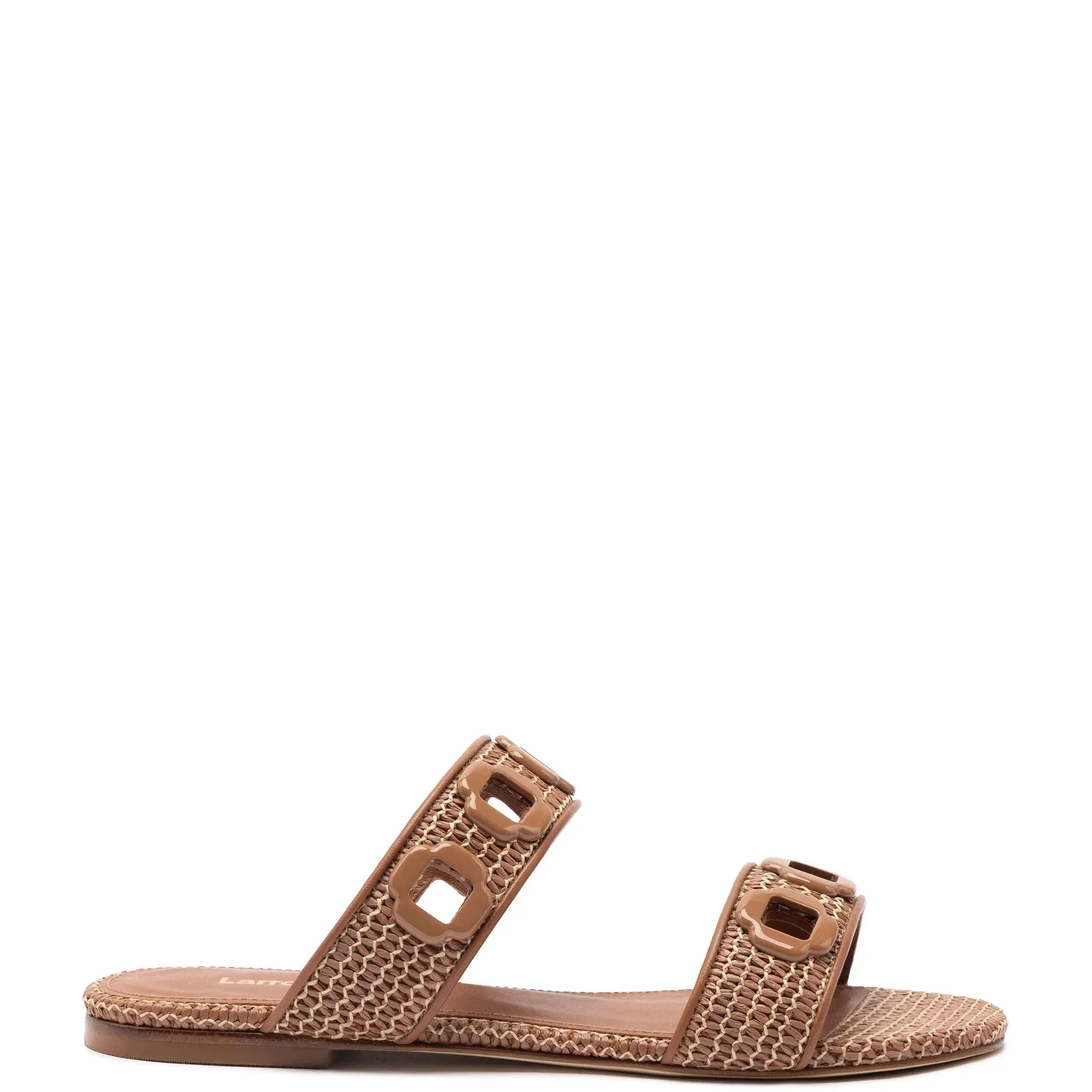 Larroude Milan Flat Mule In Caramel Wave Raffia